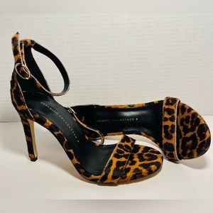 Zara Basic Collection Strappy Heel Leopard Print Size 35 US 5 With 3.5” Heel